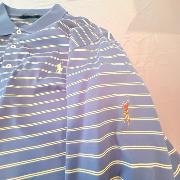 Polo Golf by Ralph Lauren Blue/Yellow Striped Polo Long Sleeve Shirt size Large - Picture 5 of 11